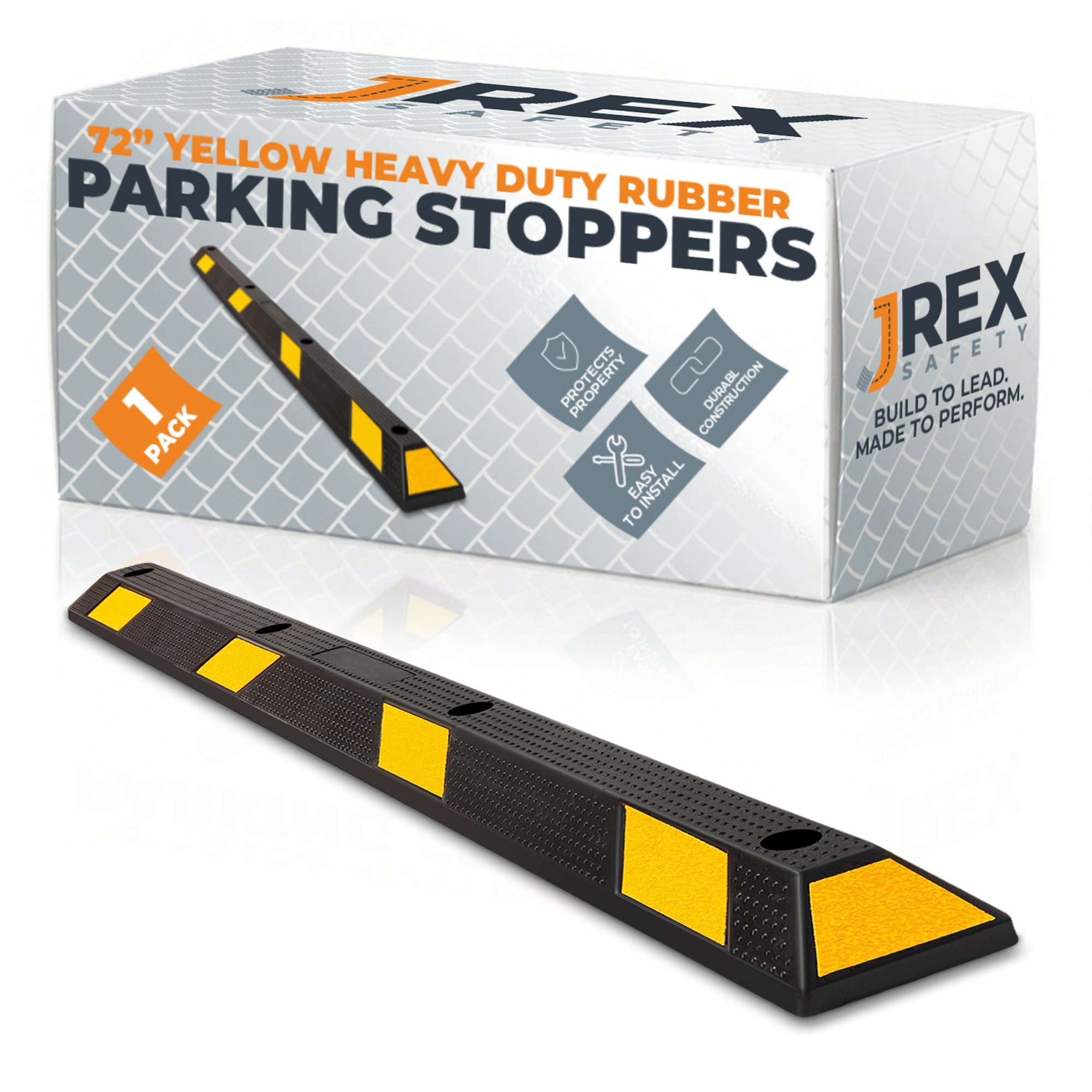 72" Rubber Parking Block Curb Stop - Yellow Reflective Strip